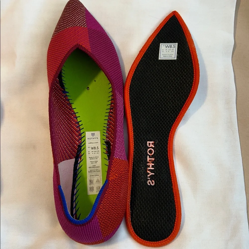 Rothy's The Point Magenta Colorblock Flats - 8.5